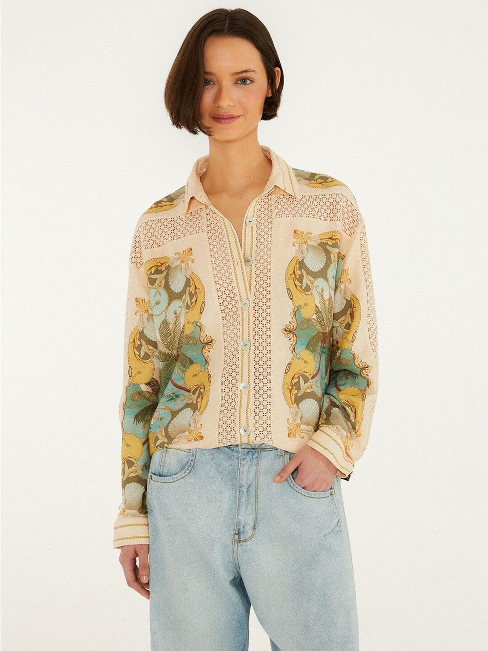 Farm Rio: Sand Royal Sea Crochet Shirt